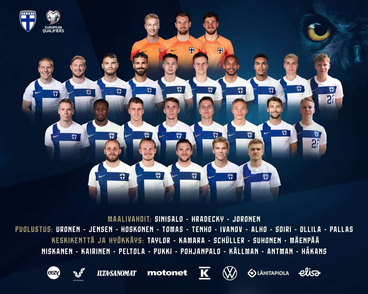 Huuhkajat EM-karsintoihin Valittu